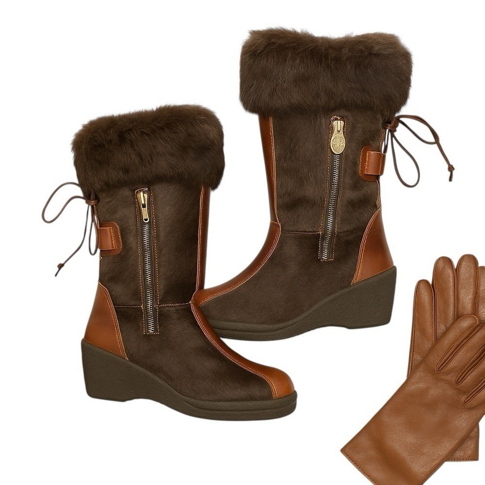 Pajar Canada Laura Fur Trim Waterproof Goat Hair Wedge Winter Boots EU 39 in EUC
